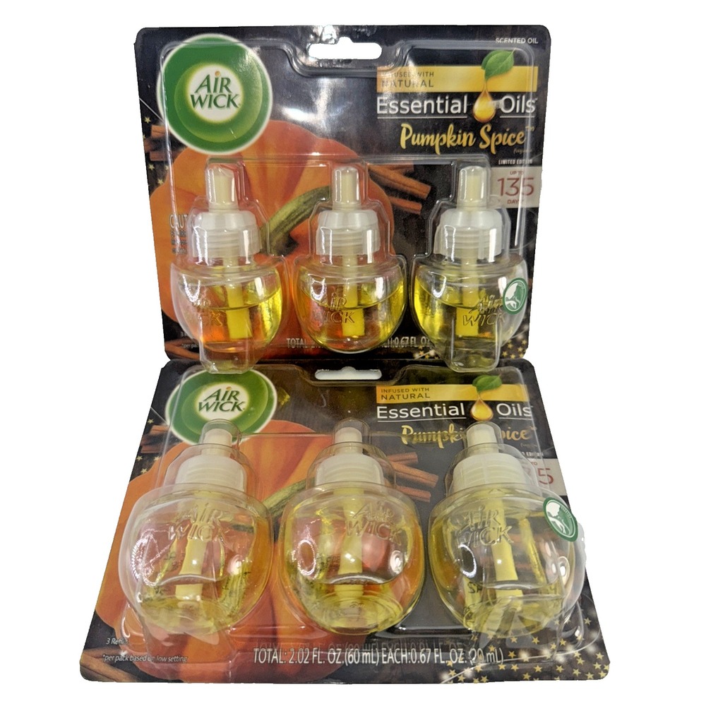 2 Packs Air Wick Pumpkin Spice Scented Oil Refills (6 Total) Sealed Fall Scent